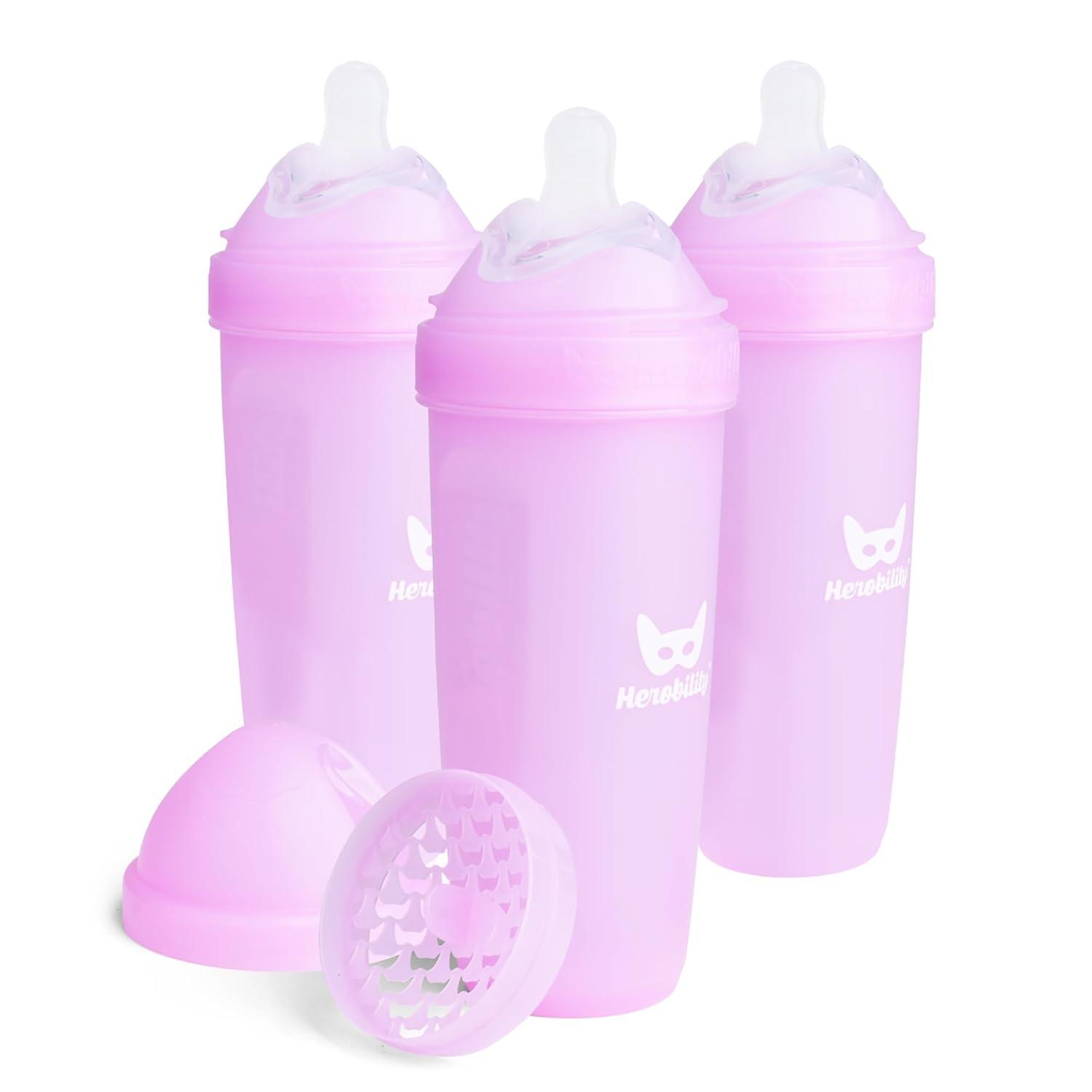 image:imageHerobility AntiColic Baby Bottles 5 fl oz 140 ml Pack of 3 Newborn Baby Bottles Slow Flow Plastic Bottles BreastShaped Teat for Breastfed Babies Small Baby Bottles Swedish Design PurpleA6 Purple