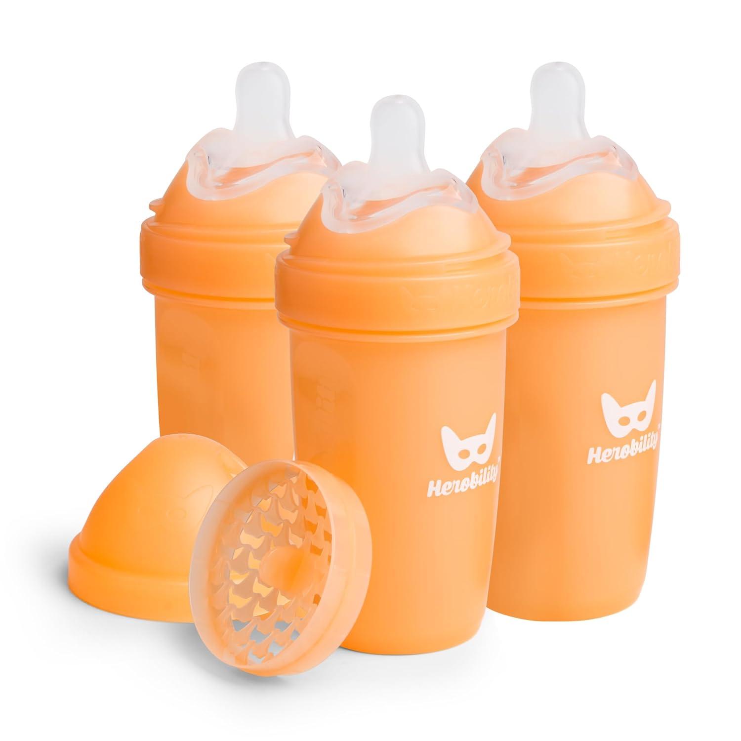 image:imageHerobility AntiColic Baby Bottles 5 fl oz 140 ml Pack of 3 Newborn Baby Bottles Slow Flow Plastic Bottles BreastShaped Teat for Breastfed Babies Small Baby Bottles Swedish Design PurpleA7 Peach