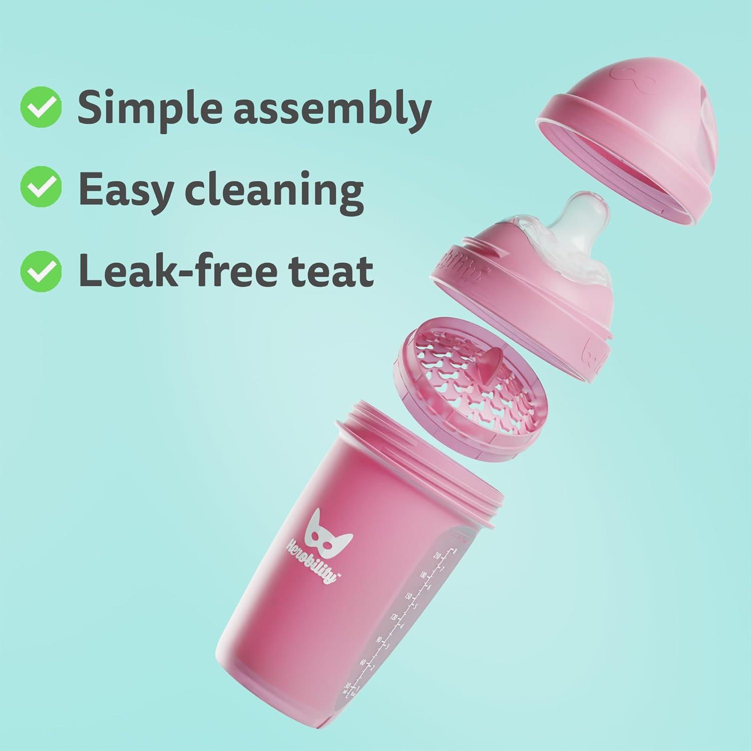 image:imageHerobility AntiColic Baby Bottles 5 fl oz 140 ml Pack of 3 Newborn Baby Bottles Slow Flow Plastic Bottles BreastShaped Teat for Breastfed Babies Small Baby Bottles Swedish Design PurpleA3 Sand Woodchuck Pink White
