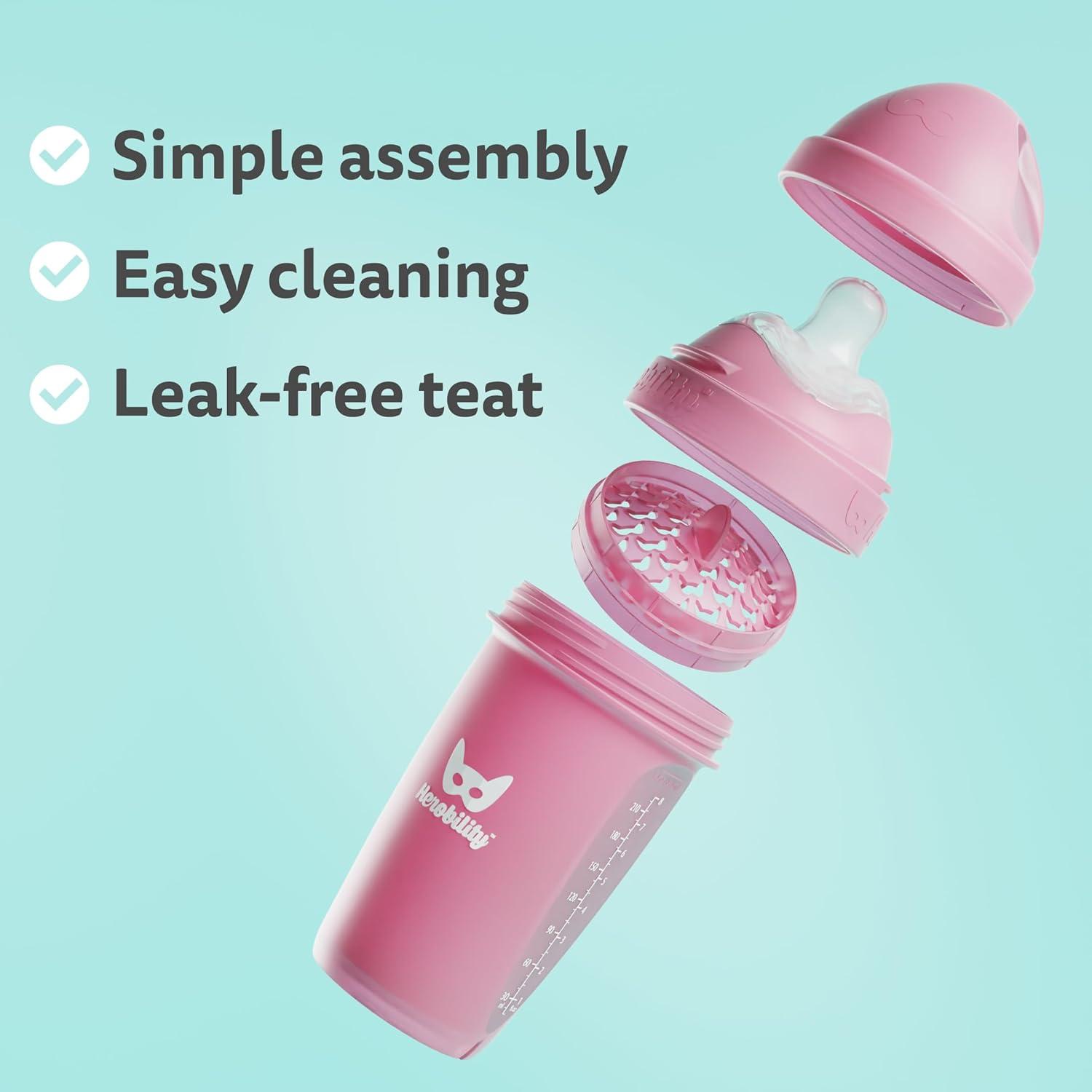 image:imageHerobility AntiColic Baby Bottles 5 fl oz 140 ml Pack of 3 Newborn Baby Bottles Slow Flow Plastic Bottles BreastShaped Teat for Breastfed Babies Small Baby Bottles Swedish Design PurpleA3 Sand Woodchuck Pink White
