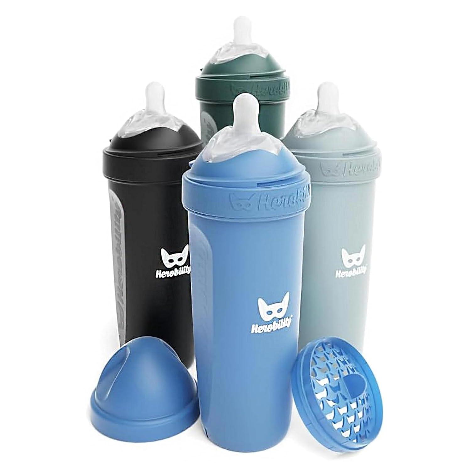 image:imageHerobility AntiColic Baby Bottles 5 fl oz 140 ml Pack of 3 Newborn Baby Bottles Slow Flow Plastic Bottles BreastShaped Teat for Breastfed Babies Small Baby Bottles Swedish Design PurpleA4 Denim Black Dusky Green Gray
