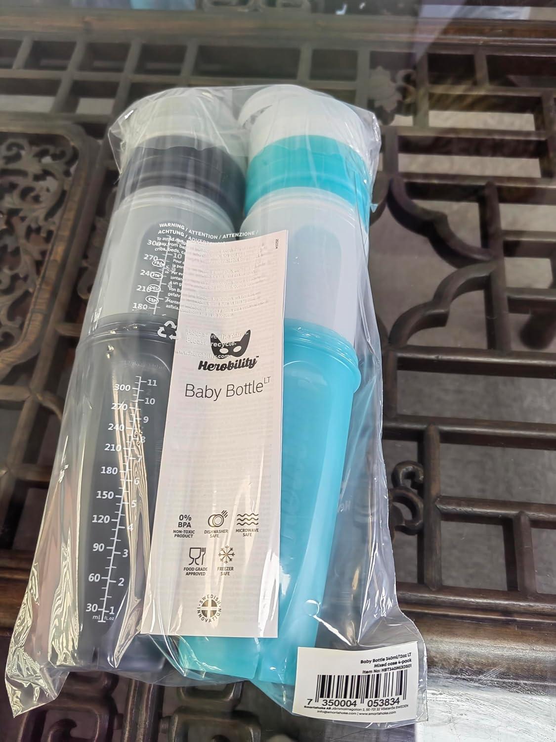 image:imageHerobility AntiColic Baby Bottles 5 fl oz 140 ml Pack of 3 Newborn Baby Bottles Slow Flow Plastic Bottles BreastShaped Teat for Breastfed Babies Small Baby Bottles Swedish Design PurpleA2 White Gray Iron Blue Blue