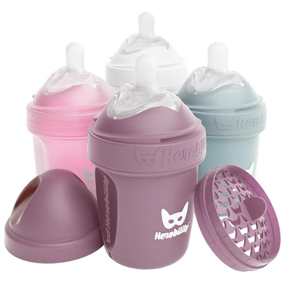 image:imageHerobility AntiColic Baby Bottles 5 fl oz 140 ml Pack of 3 Newborn Baby Bottles Slow Flow Plastic Bottles BreastShaped Teat for Breastfed Babies Small Baby Bottles Swedish Design PurpleA1 White Gray Pink Hawthorn Rose