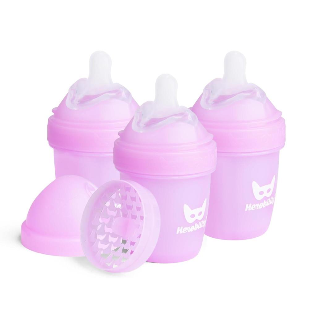 image:imageHerobility AntiColic Baby Bottles 5 fl oz 140 ml Pack of 3 Newborn Baby Bottles Slow Flow Plastic Bottles BreastShaped Teat for Breastfed Babies Small Baby Bottles Swedish Design PurpleA6 Purple