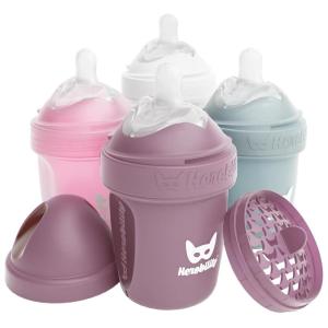 image:imageHerobility AntiColic Baby Bottles 5 fl oz 140 ml  Pack of 3 Newborn Baby Bottles Slow Flow Plastic Bottles BreastShaped Teat for Breastfed Babies Small Baby Bottles Swedish Design PurpleA1 White  Gray  Pink  Hawthorn Rose