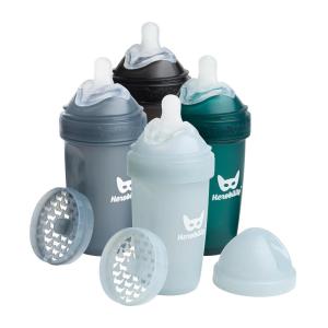 image:imageHerobility AntiColic Baby Bottles 5 fl oz 140 ml  Pack of 3 Newborn Baby Bottles Slow Flow Plastic Bottles BreastShaped Teat for Breastfed Babies Small Baby Bottles Swedish Design PurpleA4 Black  Dark Green  Iron Blue  Grey