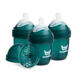 image:imageHerobility AntiColic Baby Bottles 5 fl oz 140 ml  Pack of 3 Newborn Baby Bottles Slow Flow Plastic Bottles BreastShaped Teat for Breastfed Babies Small Baby Bottles Swedish Design PurpleA5 Dark Green