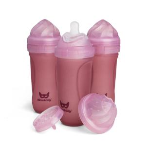 image:imageHerobility Glass Baby Bottle  11 fl oz320 ml  3 Pack  Heat Sensing ColorChanging Bottle with Double AntiColic Nipple  Silicone Coating  Breastlike Nipples for Newborn Babies  Rose Color