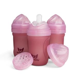 image:imageHerobility Glass Baby Bottle  7 fl oz220 ml  3 Pack  Heat Sensing ColorChanging Bottle with Double AntiColic Nipple  Silicone Coating  Breastlike Nipples for Newborn Babies  Rose Color