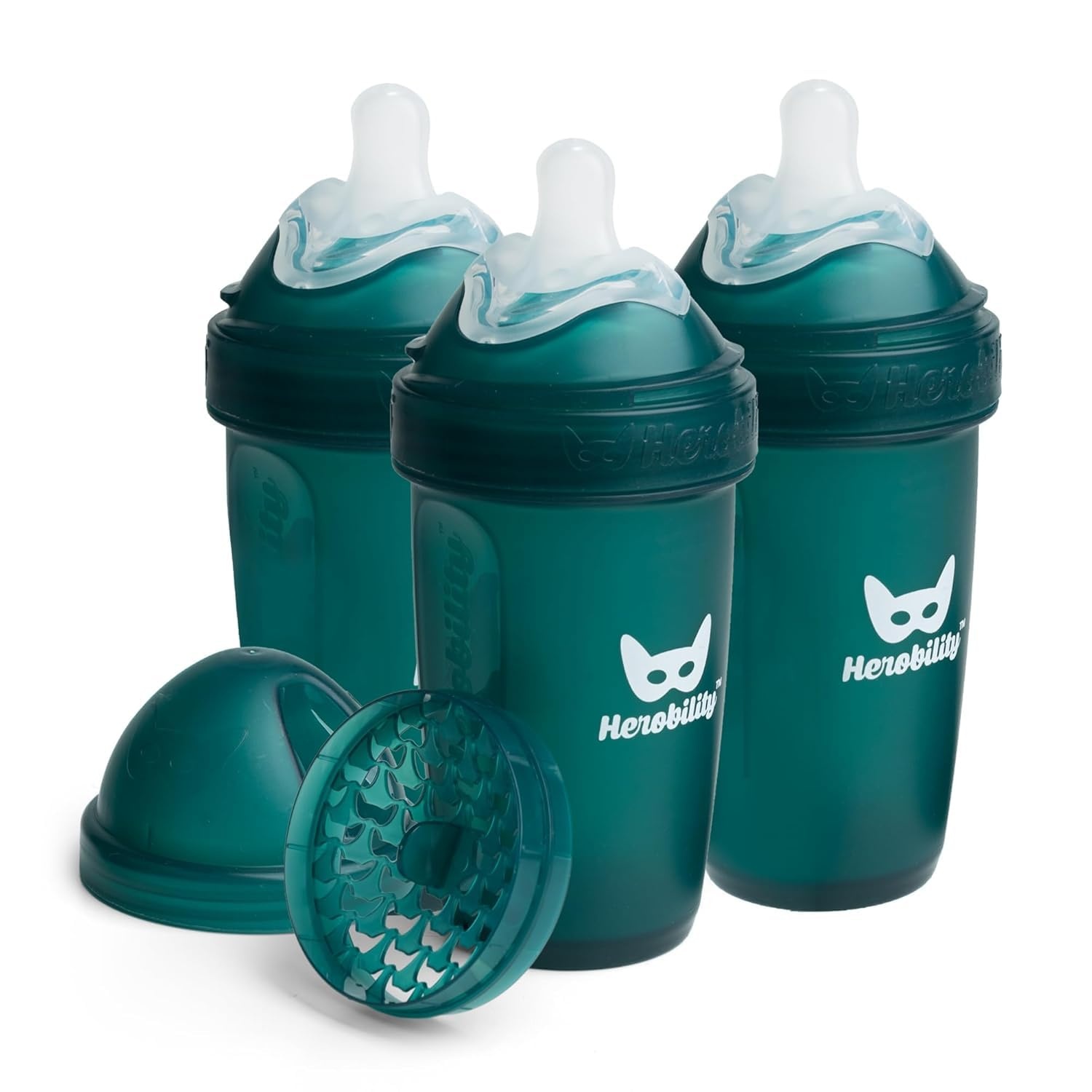 image:imageHerobility AntiColic Baby Bottles 85 fl oz240ml Pack of 4 Plastic Baby Bottles Medium Flow Plastic Bottles BreastShaped Teat for Breastfed Babies Multicolor Denim Black Dusky Green GrayA5 Dark Green
