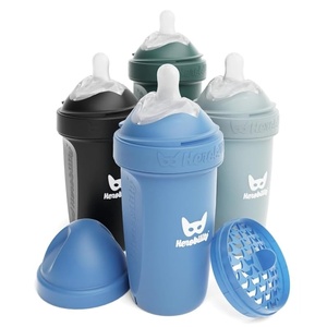 image:imageHerobility AntiColic Baby Bottles 85 fl oz240ml  Pack of 4 Plastic Baby Bottles Medium Flow Plastic Bottles BreastShaped Teat for Breastfed Babies  Multicolor  Denim Black Dusky Green GrayA8 Denim  Black  Dusky Green  Gray