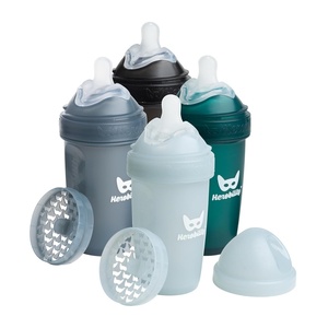image:imageHerobility AntiColic Baby Bottles 85 fl oz240ml  Pack of 4 Plastic Baby Bottles Medium Flow Plastic Bottles BreastShaped Teat for Breastfed Babies  Multicolor  Denim Black Dusky Green GrayA4 Black  Dark Green  Iron Blue  Grey